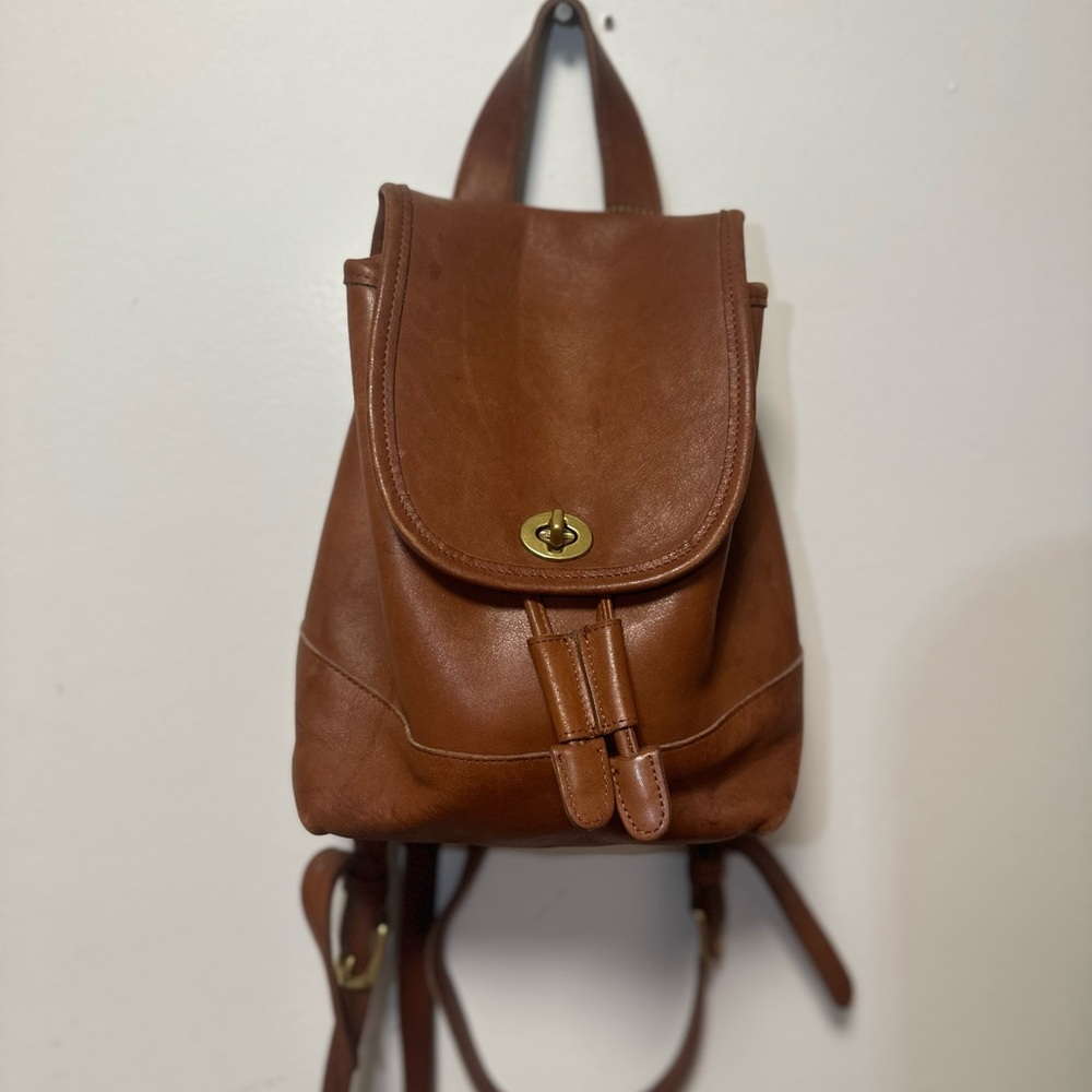 Vintage Coach Brown Leather Backpack with Flap Closure